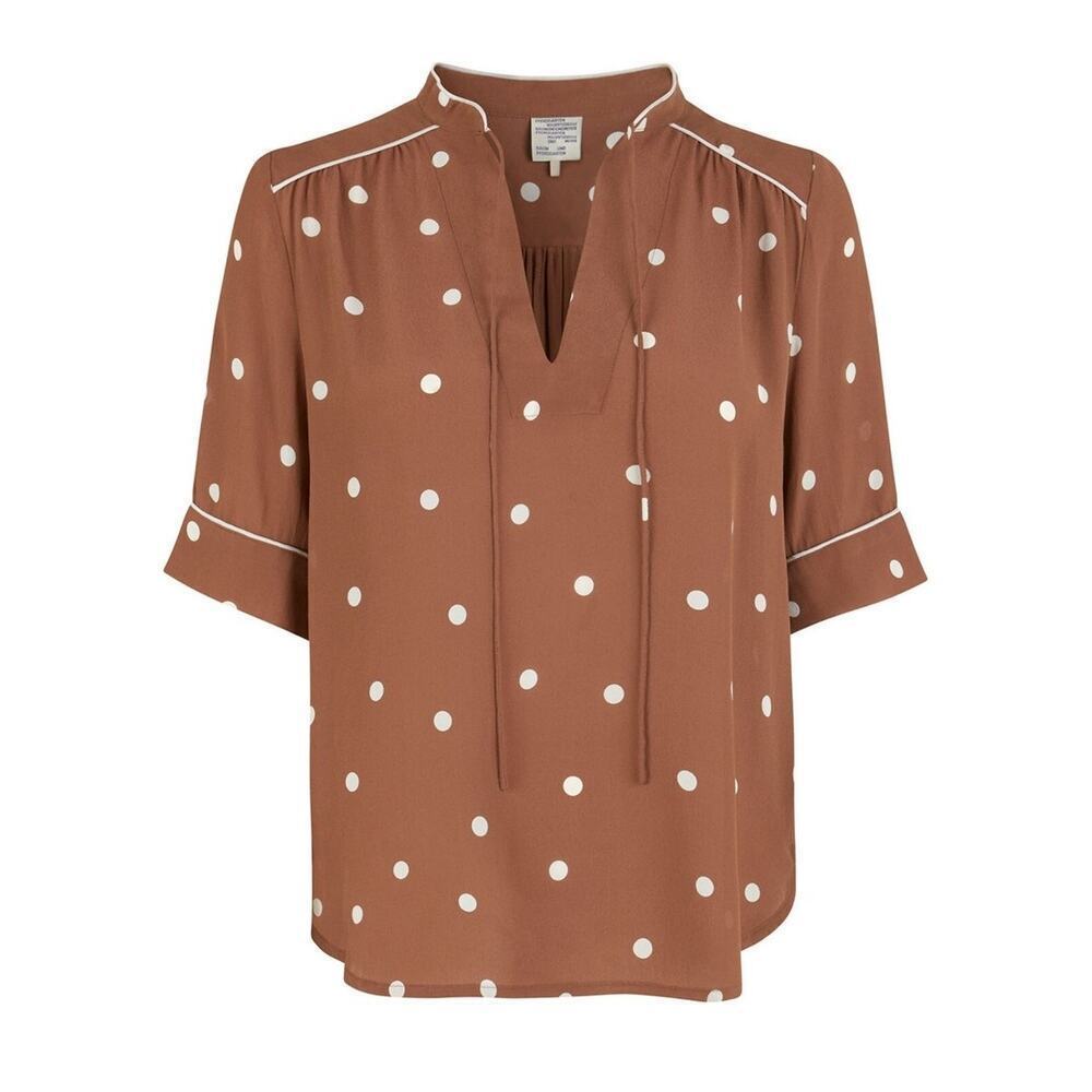Baum und Pferdgarten Molly Blouse Brown White Polka Dot Keyhole Tie 36 Small